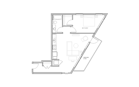 Floor plan for 1 bed, 1 bath, 784 sqft